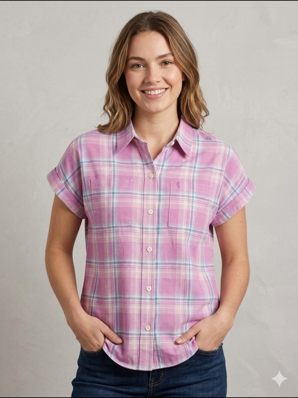 Ridgecut Toughwear Pink Plaid Short Sleeve Button Up Work Shirt XS